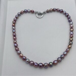X815 Handmade Freshwater Edison Baroque Pearl Necklace Blueberry Luster